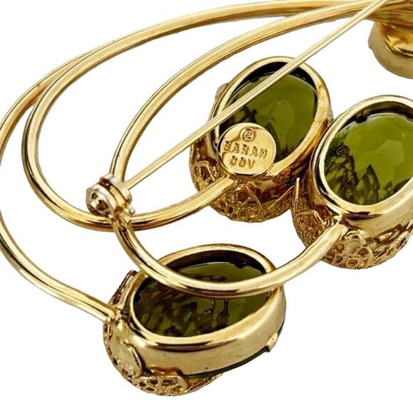 Vintage Sarah Coventry Touch of Elegance Brooch and Earring Set Green - Picture 9 of 16